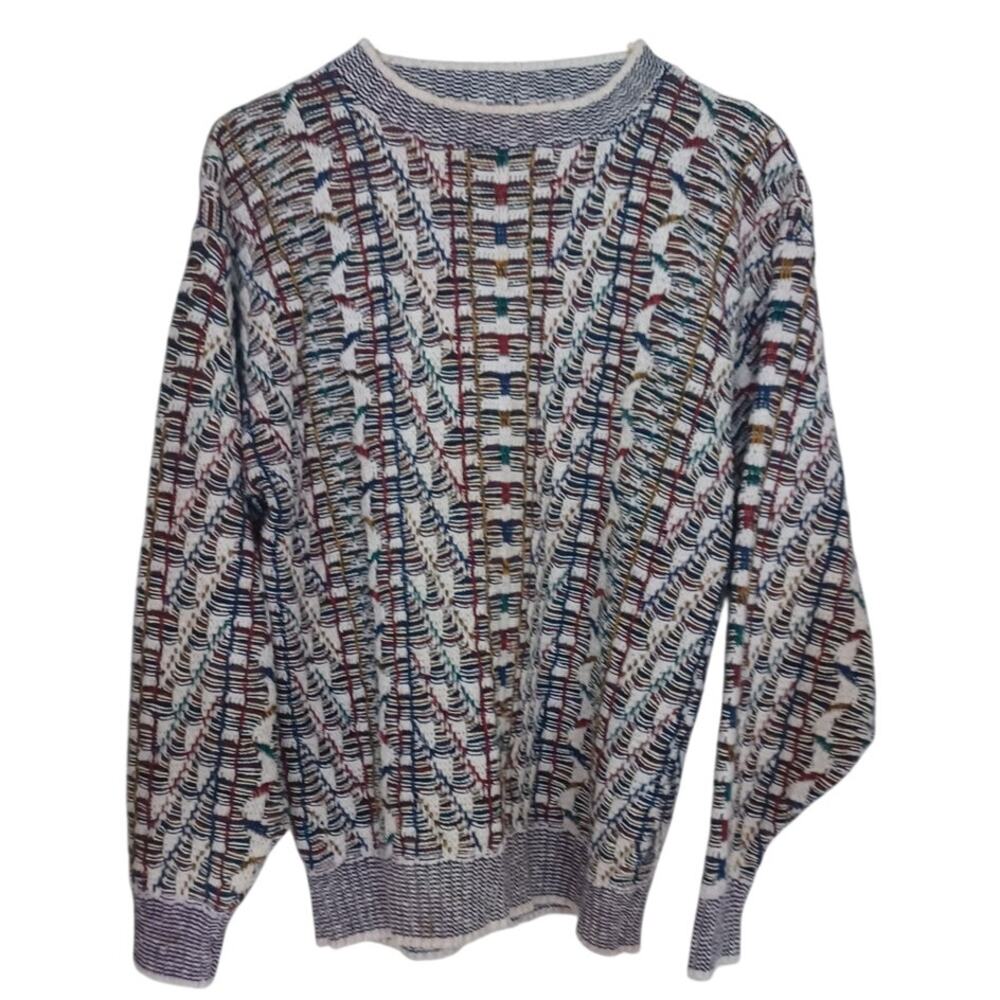 Vintage 90s Crossings Multi-Color Textured Knit Sweater Men's Size Small